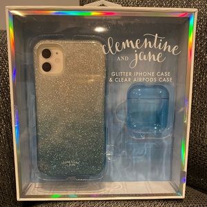 Clementine and Jane glitter iPhone case and clear airpods case
